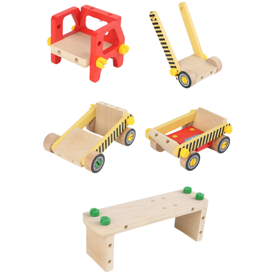 Camion de Construction en Bois, Ensemble d'Outils de Plus de 60 Pièces, Marteau, Jouet à Clouer
