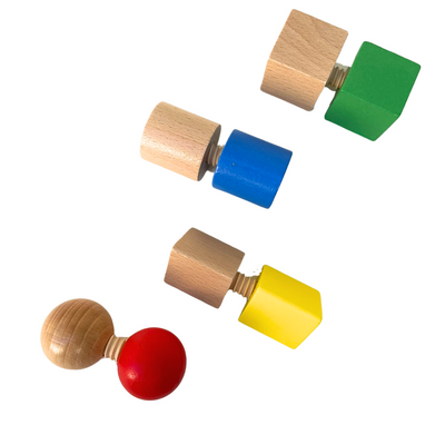 Juego de 4 pernos y tuercas de madera, herramientas de aprendizaje Montessori para niños