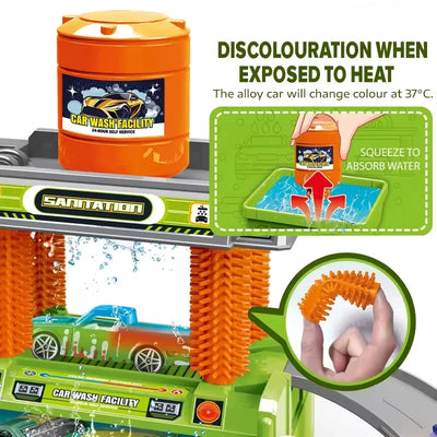 Fidtoy Car Wash Play Set with Color Changing Alloy Car