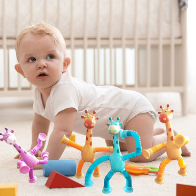 Fidtoy Telescopic Suction Cup Giraffe Sensory Toy for Toddlers Stretch Pop Tube Fidget Toy