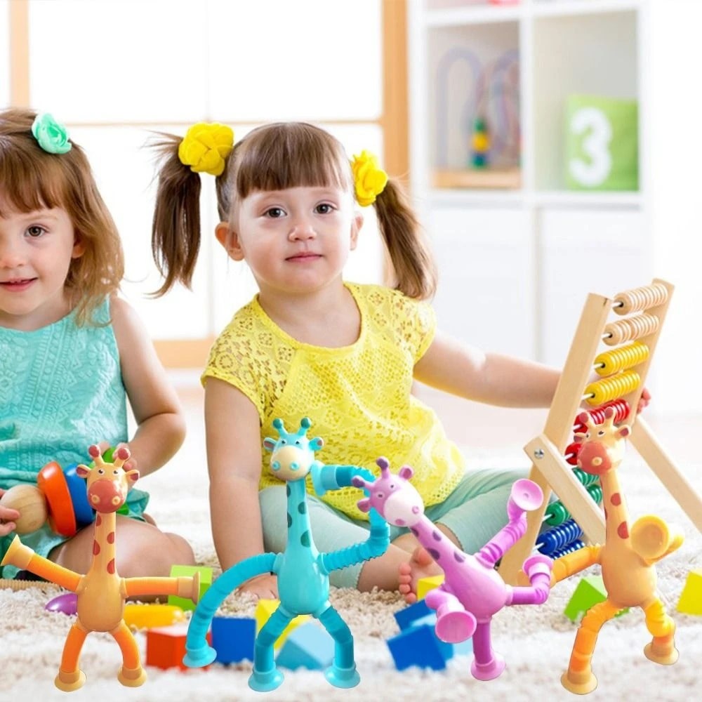 Fidtoy Telescopic Suction Cup Giraffe Sensory Toy for Toddlers Stretch Pop Tube Fidget Toy