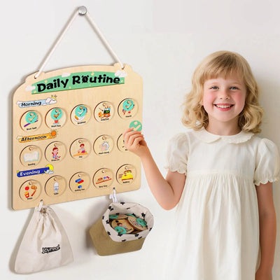 Wooden Visual Schedule for Kids - Sensory Routine Board for 3-6 Year Olds