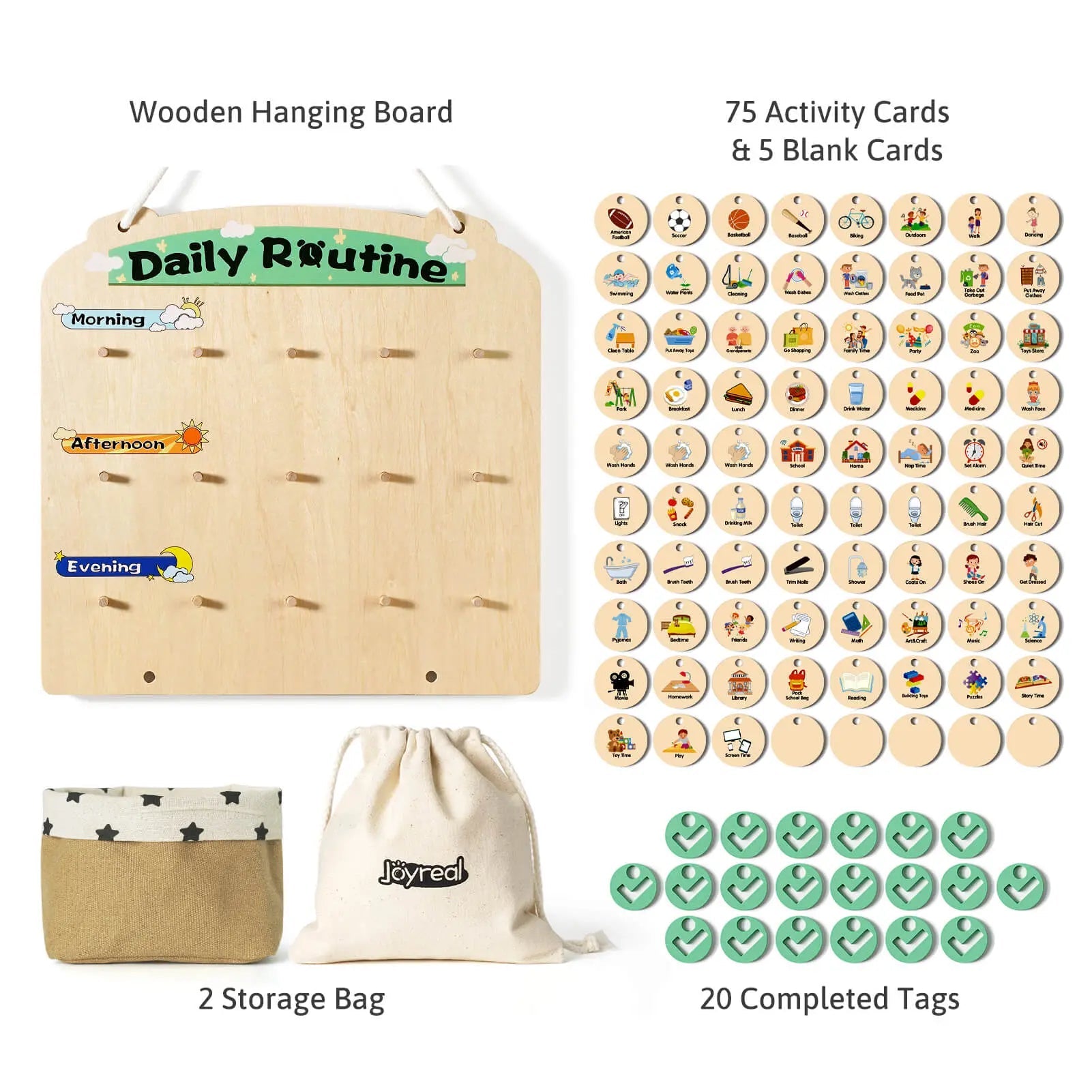 Wooden Visual Schedule for Kids - Sensory Routine Board for 3-6 Year Olds