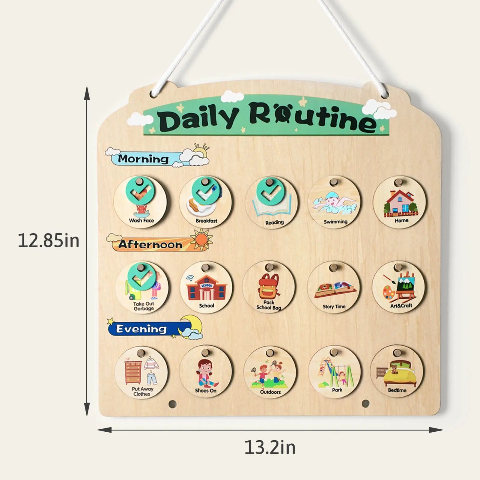 Wooden Visual Schedule for Kids - Sensory Routine Board for 3-6 Year Olds