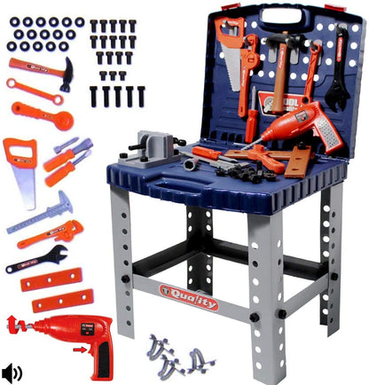 WKS-B 2-in-1 Workshop and Tools Carrycase Play Set with Fold up Design, Multiple Accessories and Electric Drill