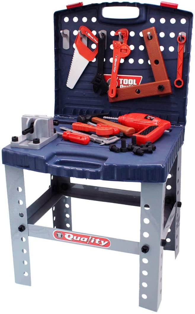 WKS-B 2-in-1 Workshop and Tools Carrycase Play Set with Fold up Design, Multiple Accessories and Electric Drill