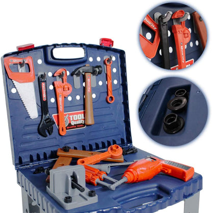 WKS-B 2-in-1 Workshop and Tools Carrycase Play Set with Fold up Design, Multiple Accessories and Electric Drill