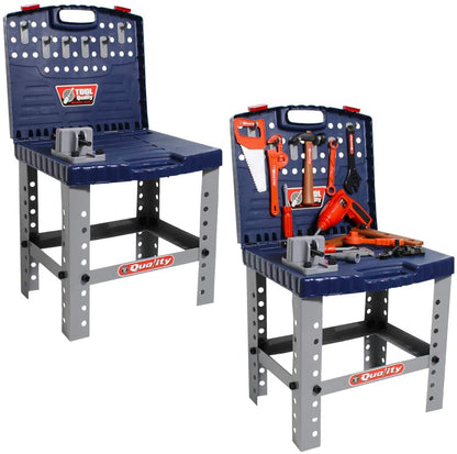 WKS-B 2-in-1 Workshop and Tools Carrycase Play Set with Fold up Design, Multiple Accessories and Electric Drill