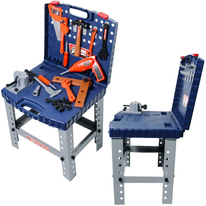 WKS-B 2-in-1 Workshop and Tools Carrycase Play Set with Fold up Design, Multiple Accessories and Electric Drill