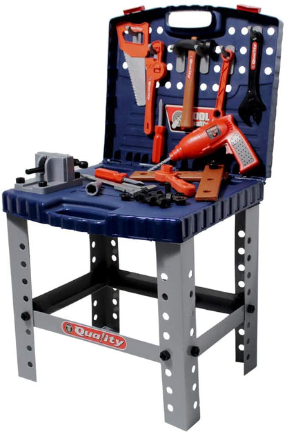 WKS-B 2-in-1 Workshop and Tools Carrycase Play Set with Fold up Design, Multiple Accessories and Electric Drill