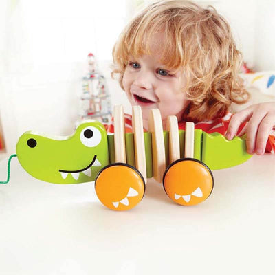 Fidtoy Crocodile Pull Along Toy Wooden Walking Toy for Toddlers