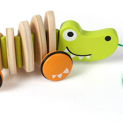 Fidtoy Crocodile Pull Along Toy Wooden Walking Toy for Toddlers