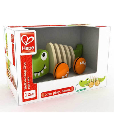 Fidtoy Crocodile Pull Along Toy Wooden Walking Toy for Toddlers