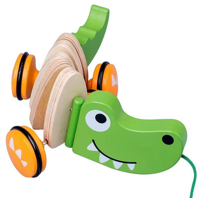 Fidtoy Crocodile Pull Along Toy Wooden Walking Toy for Toddlers