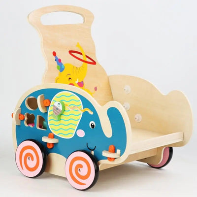 Fidtoy Pousseur Walking Cart – Elephant Wooden Toddler Push Toy for First Steps