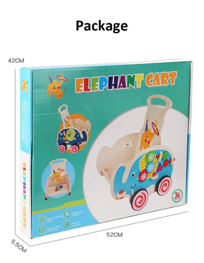 Fidtoy Pousseur Walking Cart – Elephant Wooden Toddler Push Toy for First Steps