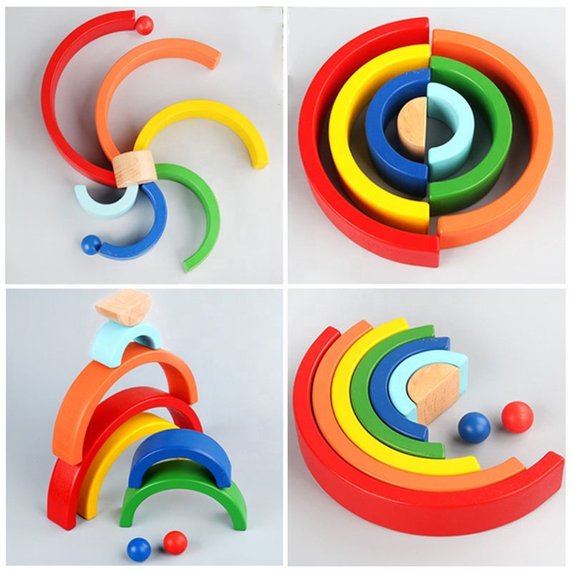 Rainbow Stacking Wooden Blocks - 7 Pieces