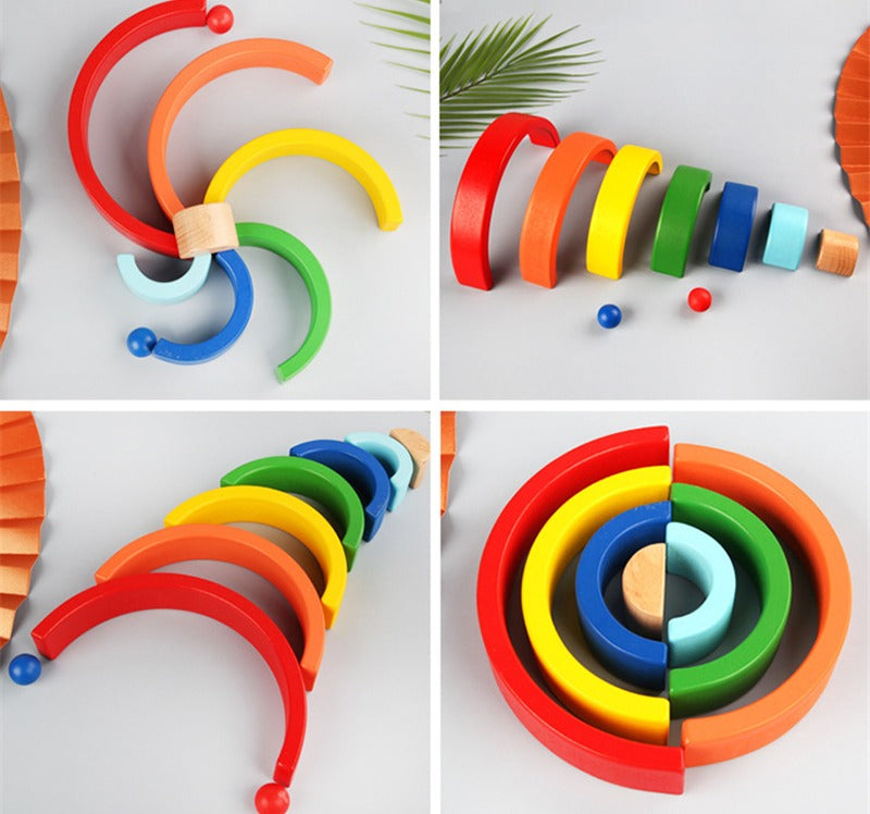 Rainbow Stacking Wooden Blocks - 7 Pieces