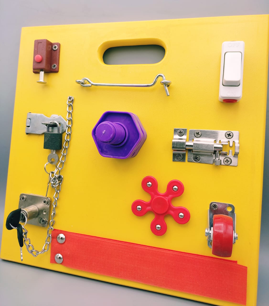 Busy Board - Montessori Activity Learning Wooden board - Yellow