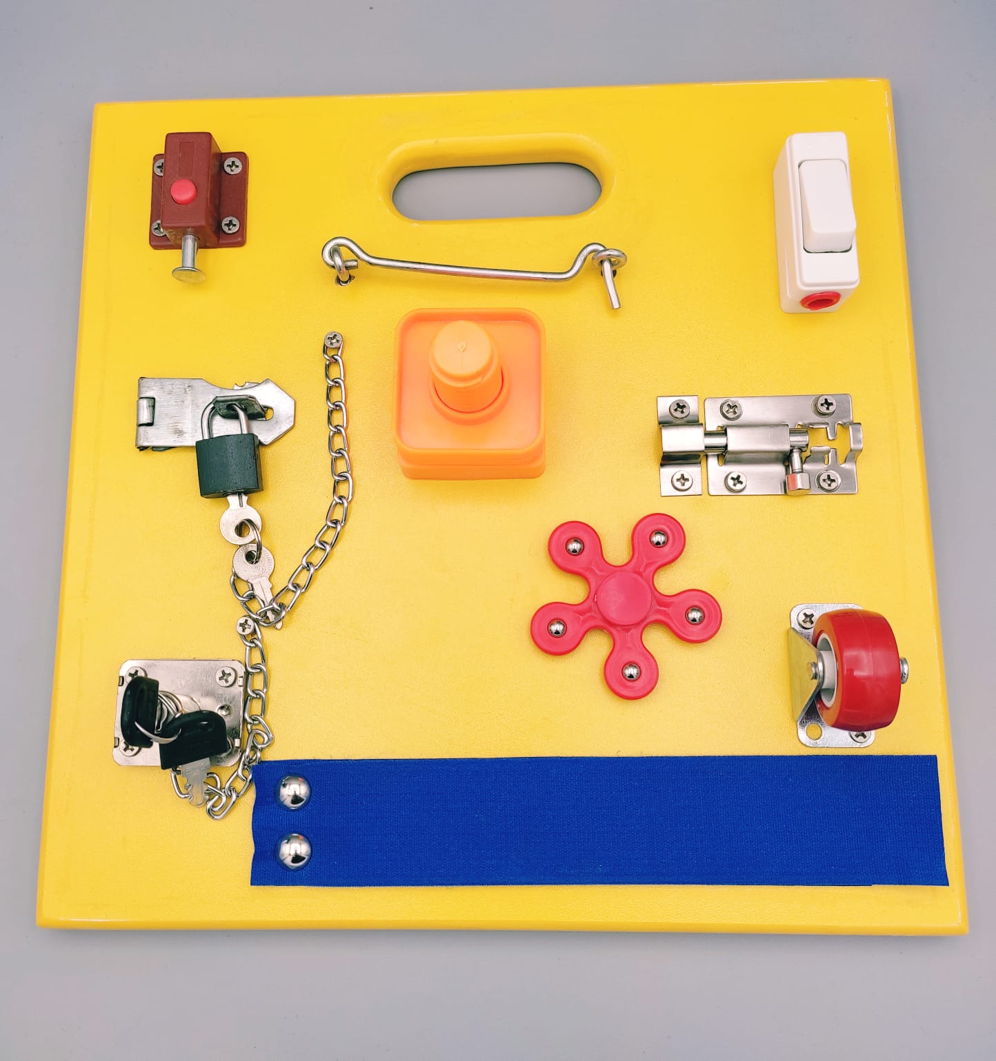 Busy Board - Montessori Activity Learning Wooden board - Yellow