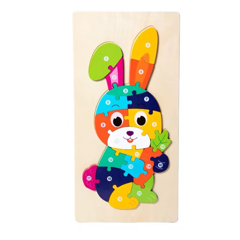 Bunny-Themed Wooden Number Puzzle Set for Toddlers and Preschoolers