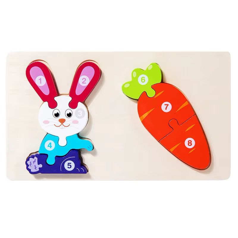 Bunny-Themed Wooden Number Puzzle Set for Toddlers and Preschoolers