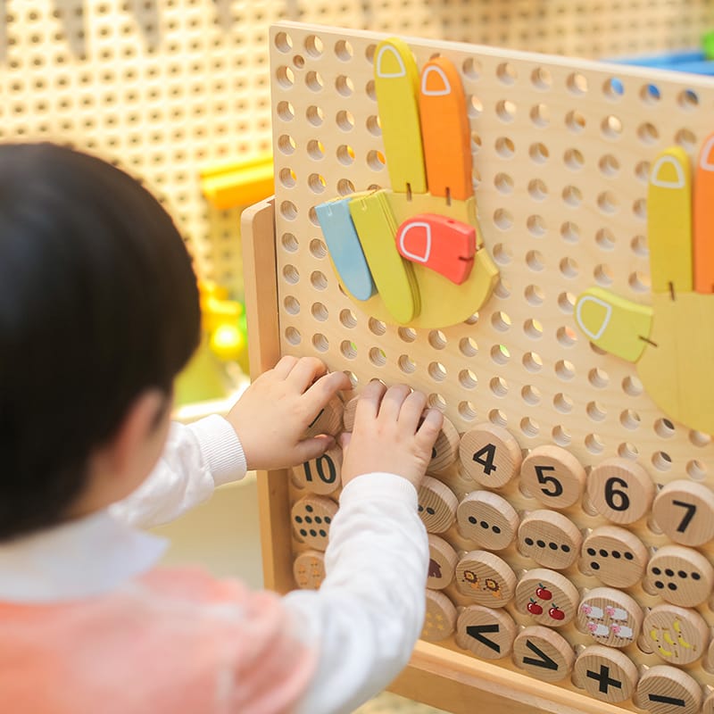 Wooden Sensory Wall Panel | Montessori Counting Pegboard Complete Wall System