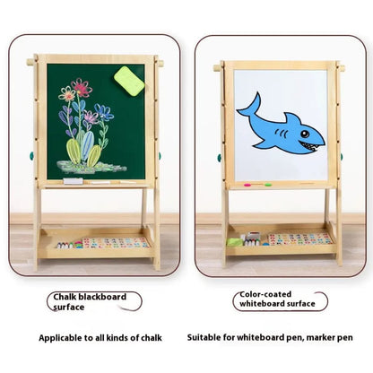 Wooden 3-in-1 Easel & Learning Desk for Kids – Adjustable Height, Double-Sided Board & Storage Shelf