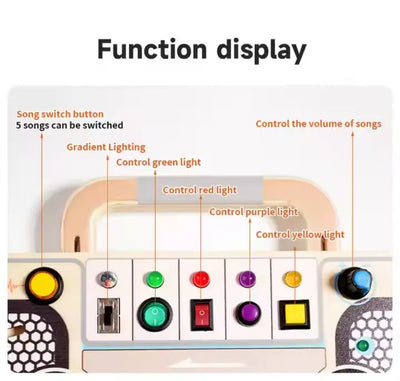 Tableau d'activités Montessori lumineux de voyage (Musique et interrupteurs LED)