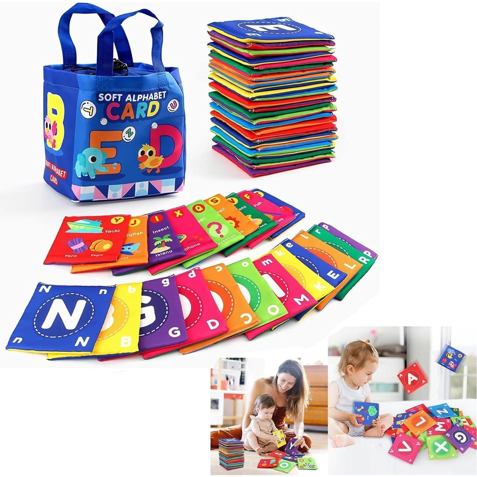 Cartes en tissu souple pour l'apprentissage de l'alphabet de la petite enfance (A à Z) - 978