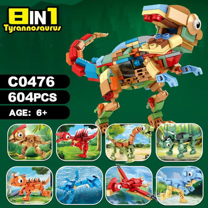 8-in-1 Dinosaur Building Block Set | 604 PCS | LEGO-Compatible Dino Creator Kit