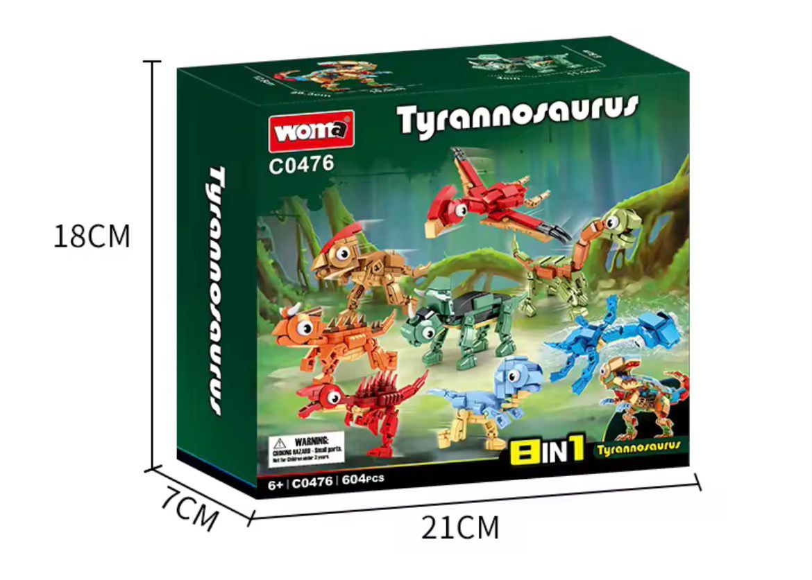 8-in-1 Dinosaur Building Block Set | 604 PCS | LEGO-Compatible Dino Creator Kit