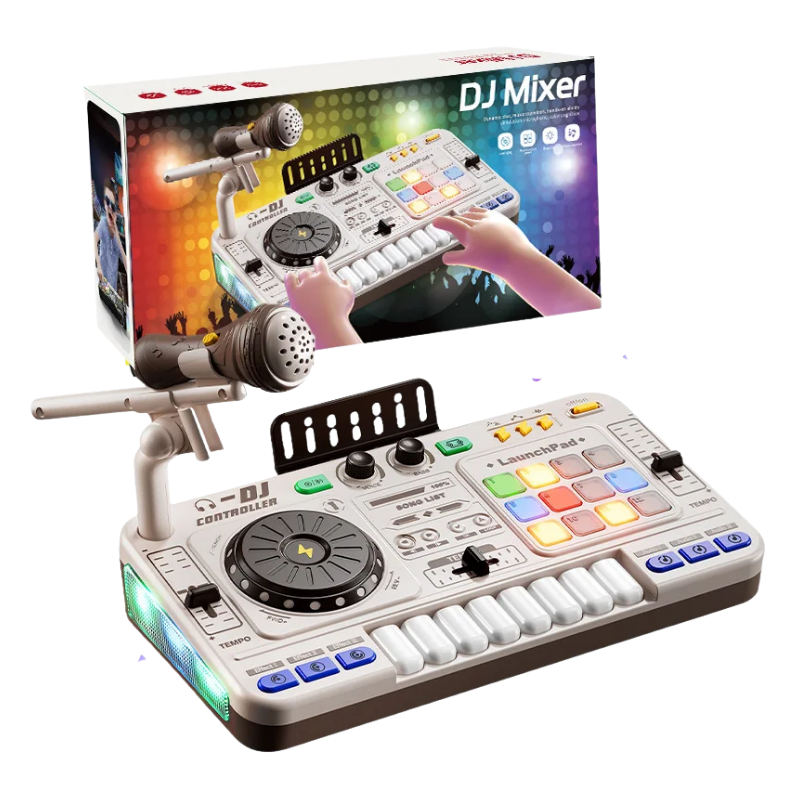 Fidtoy Table de Mixage DJ pour Enfants avec Lumières Sons Microphone Bluetooth Jouet Musical pour Tout-petits Cadeau de Jeu Musical Créatif