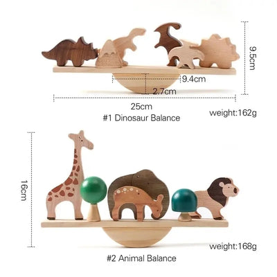 Fidtoy Wooden Animal and Dinosaur Balance Set – Montessori Learning Toy for Kids