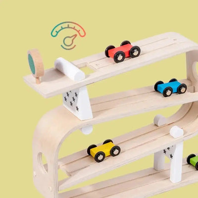Fidtoy Wooden Car Ramp for Toddlers – Montessori Indoor Racing Toy for Creative Play