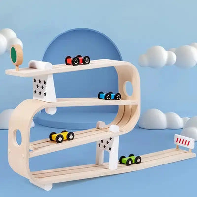 Fidtoy Wooden Car Ramp for Toddlers – Montessori Indoor Racing Toy for Creative Play