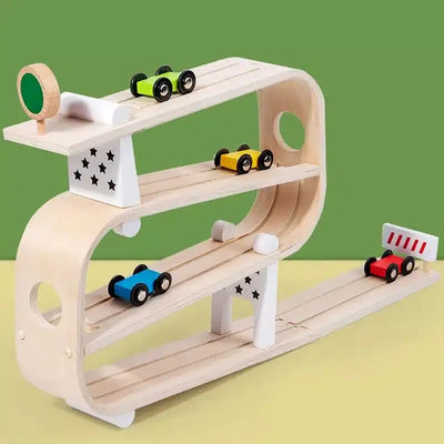 Fidtoy Wooden Car Ramp for Toddlers – Montessori Indoor Racing Toy for Creative Play