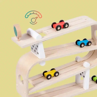 Fidtoy Wooden Car Ramp for Toddlers – Montessori Indoor Racing Toy for Creative Play