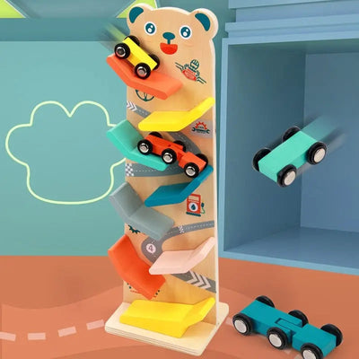 Fidtoy Wooden Car Ramp for Toddlers – Montessori Indoor Racing Toy for Creative Play