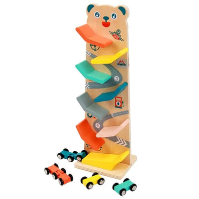 Fidtoy Wooden Car Ramp for Toddlers – Montessori Indoor Racing Toy for Creative Play