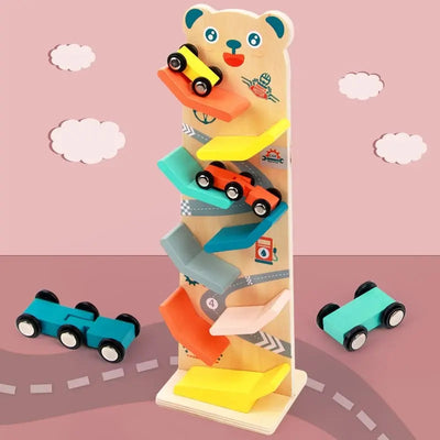 Fidtoy Wooden Car Ramp for Toddlers – Montessori Indoor Racing Toy for Creative Play