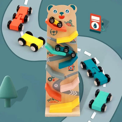 Fidtoy Wooden Car Ramp for Toddlers – Montessori Indoor Racing Toy for Creative Play