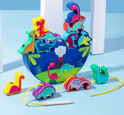 Wooden Dinosaur Balance and Lacing Game - 12 pieces