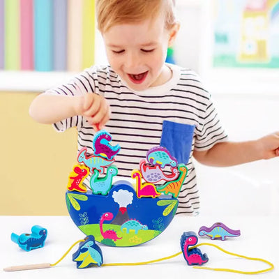 Wooden Dinosaur Balance and Lacing Game - 12 pieces