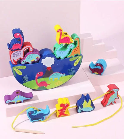 Wooden Dinosaur Balance and Lacing Game - 12 pieces