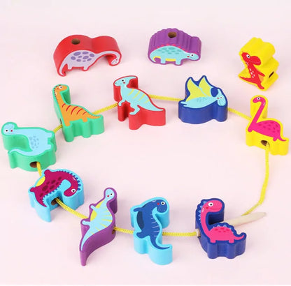 Wooden Dinosaur Balance and Lacing Game - 12 pieces