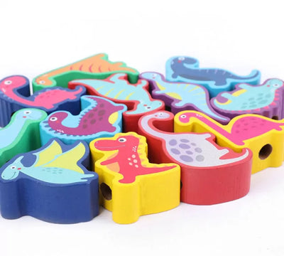 Wooden Dinosaur Balance and Lacing Game - 12 pieces