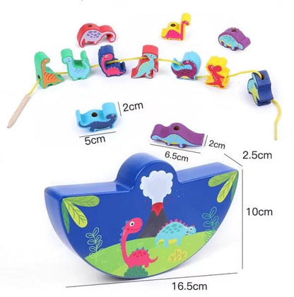 Wooden Dinosaur Balance and Lacing Game - 12 pieces
