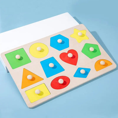 Fidtoy Casse-tête d'apprentissage des formes géométriques – Jouet éducatif Montessori en bois pour tout-petits