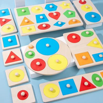 Fidtoy Casse-tête d'apprentissage des formes géométriques – Jouet éducatif Montessori en bois pour tout-petits